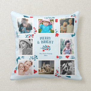Square Photo Collage Personalized Holiday Gift Throw Pillow