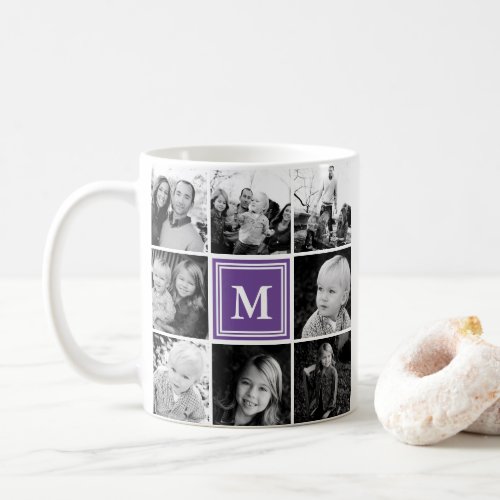 Square Photo Collage Purple Monogrammed Custom Coffee Mug