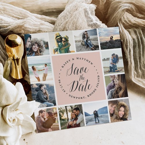 Square Photo Collage Save the Date Card | Blush