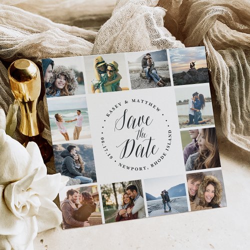 Square Photo Collage Save the Date Card  White
