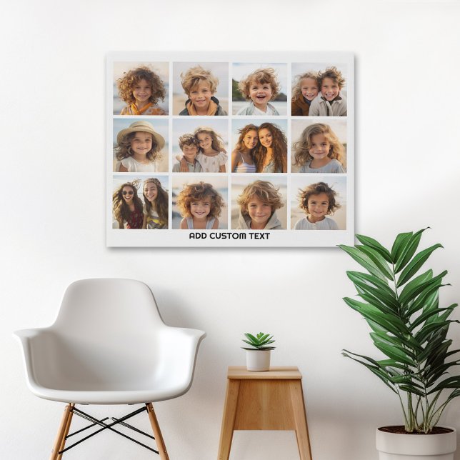 Square Photo Collage - Up to 12 photos White Faux Canvas Print (Personalized wall art with 12 photos)