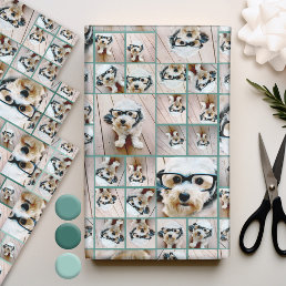 Square Photo Collage - Up to 14 photos Teal Green Wrapping Paper Sheets
