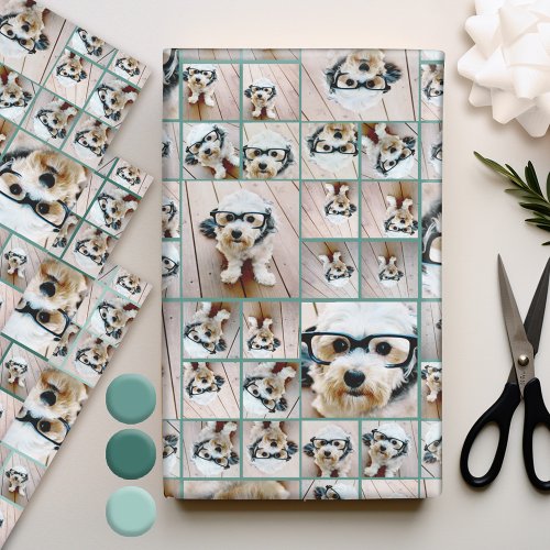 Square Photo Collage _ Up to 14 photos Teal Green Wrapping Paper Sheets