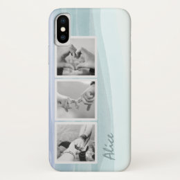 Square Photo Collage Watercolor Blue iPhone X Case