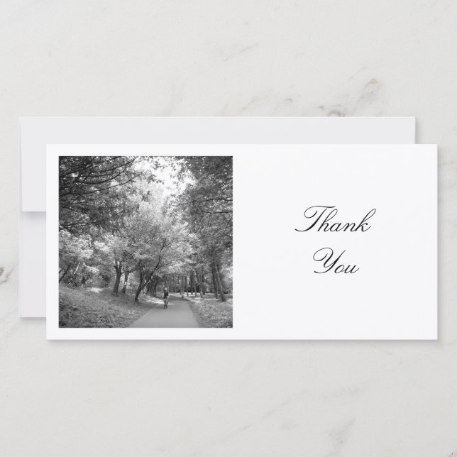 Square Photo - Cycle Path BW Thank You Card (Front)