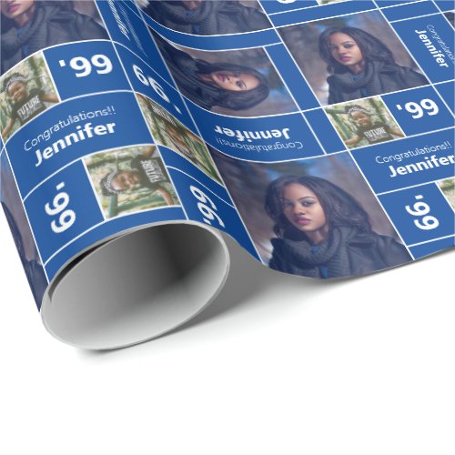 Square Photo Graduation Class Year Blue Wrapping Paper