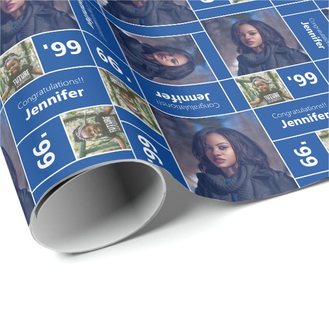 Square Photo Graduation Class Year Blue Wrapping Paper (Roll Corner)