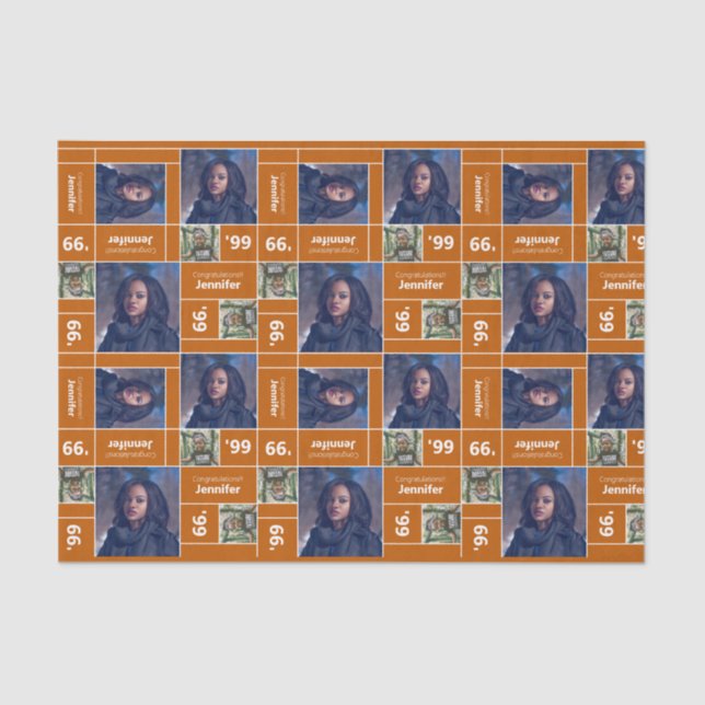 Square Photo Graduation Class Year Burnt Orange Tissue Paper (Front)