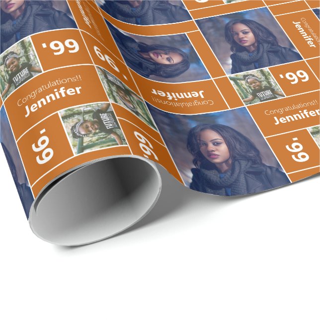 Square Photo Graduation Class Year Burnt Orange Wrapping Paper (Roll Corner)