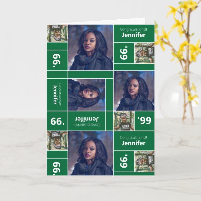 Square Photo Graduation Class Year Green Card (Yellow Flower)