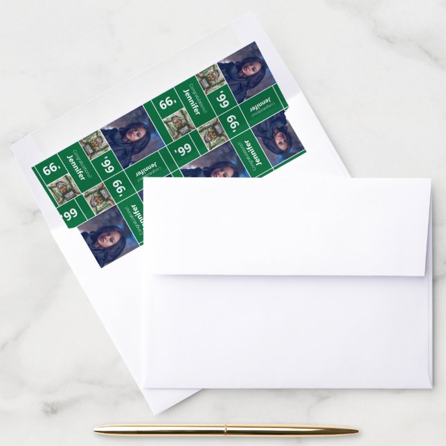 Square Photo Graduation Class Year Green Envelope Liner (Desk)