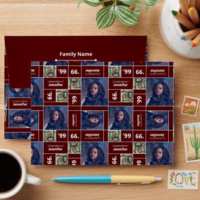 Square Photo Graduation Class Year Maroon Envelope (Desk)