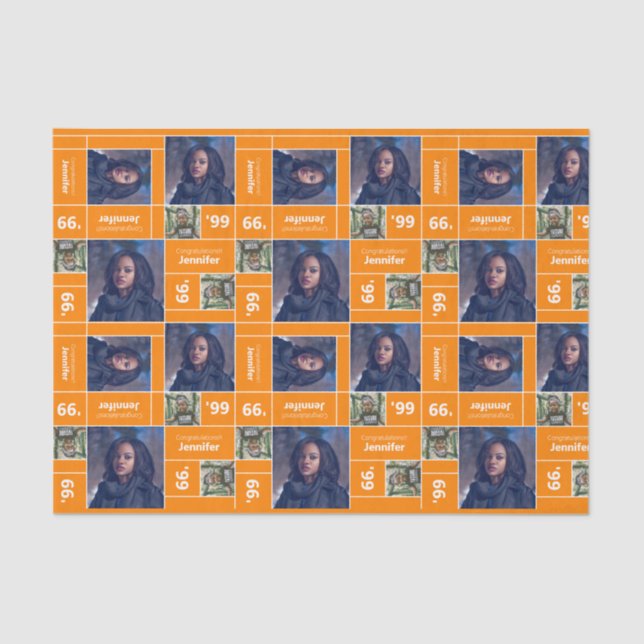 Square Photo Graduation Class Year Orange Tissue Paper (Front)