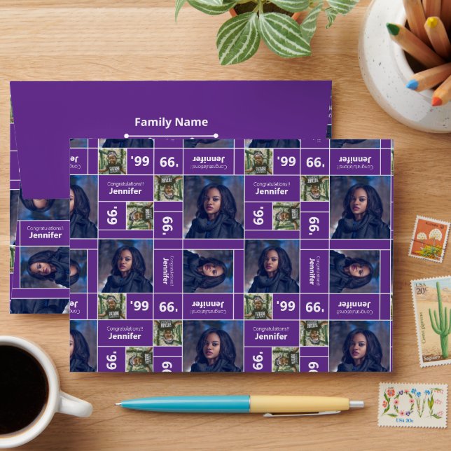 Square Photo Graduation Class Year Purple Envelope (Desk)