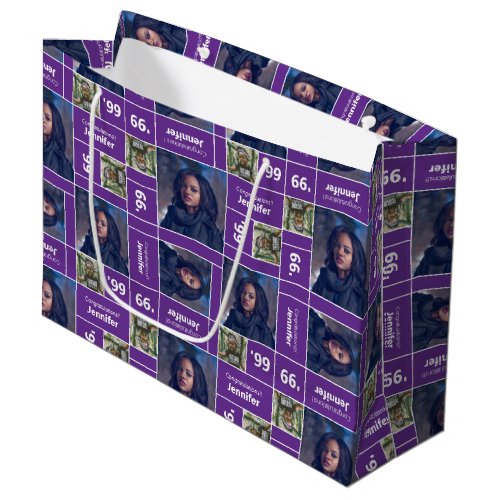 Square Photo Graduation Class Year Purple Large Gift Bag