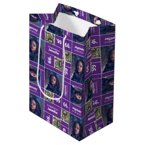 Square Photo Graduation Class Year Purple Medium Gift Bag