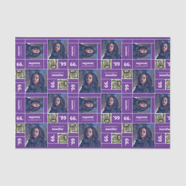 Square Photo Graduation Class Year Purple Tissue Paper (Front)