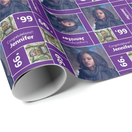 Square Photo Graduation Class Year Purple Wrapping Paper