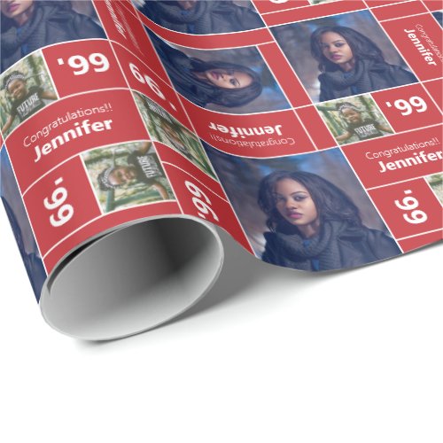 Square Photo Graduation Class Year Red Wrapping Paper
