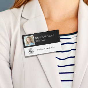 Square Photo ID Logo Black White Magnetic Large Name Tag