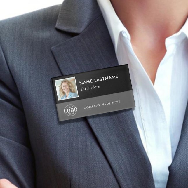 Square Photo ID Logo Grey Black Magnetic Large Name Tag (Creator Uploaded)