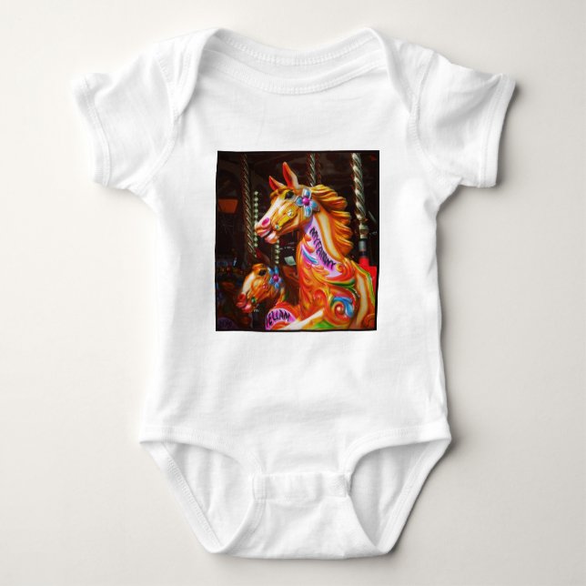 Square Photo - Merry-go-round Horses 02 Baby Bodysuit (Front)