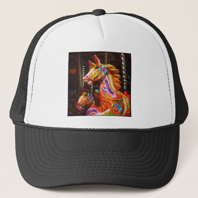 Square Photo - Merry-go-round Horses 02 Trucker Hat (Front)
