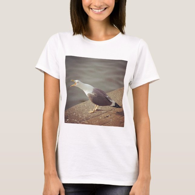 Square Photo - Squawking Seagull T-Shirt (Front)
