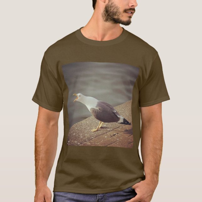Square Photo - Squawking Seagull T-Shirt (Front)
