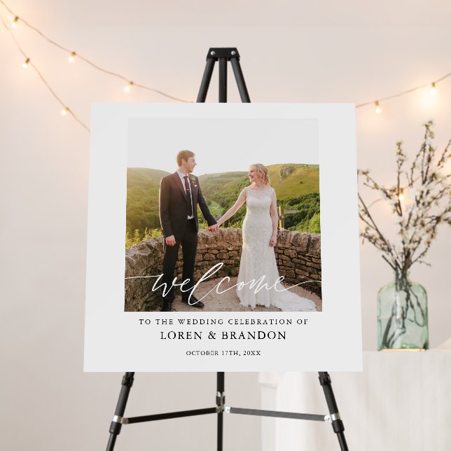 Square Photo Wedding Celebration Welcome Sign (In Situ (Stand))