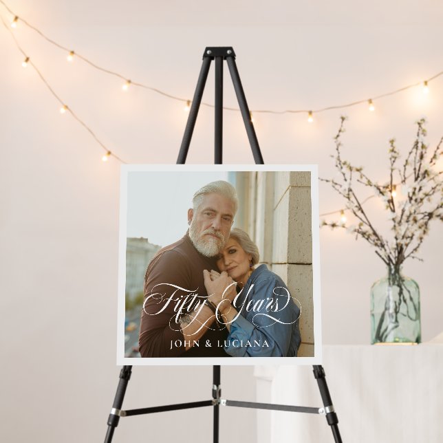 Square Photo White Border 50th Wedding Anniversary Foam Board (In Situ (Stand))