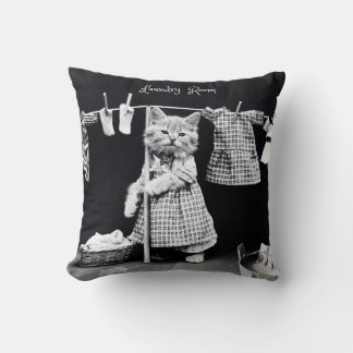 Square Pillow, Cat Hanging Laundry Throw Pillow