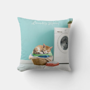 Square Pillow, Laundry Room With Cat Throw Pillow