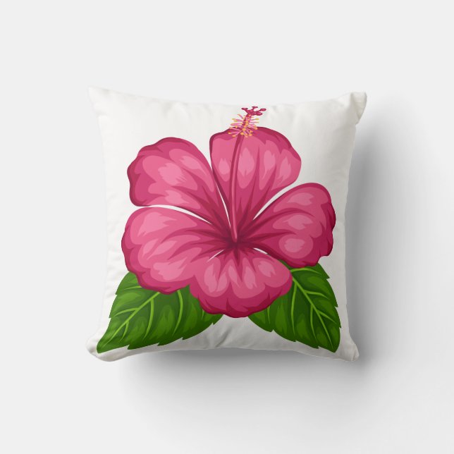 Square Pillow-Pink Hibiscus Flower Throw Pillow (Front)