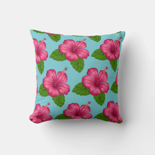Square Pillow-Pink Hibiscus Flower Throw Pillow