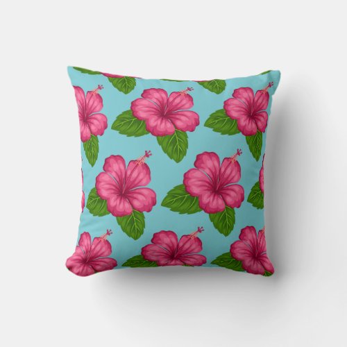 Square Pillow_Pink Hibiscus Flower Throw Pillow