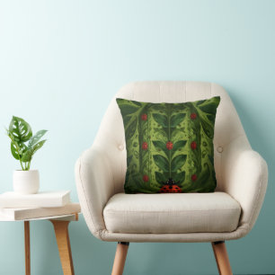 Square Pillow with Ladybug and Botanical design