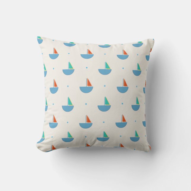 Square pillow with sailboat pattern (Front)