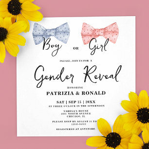 Square Pink and Blue Bows Gender Reveal Party Invitation