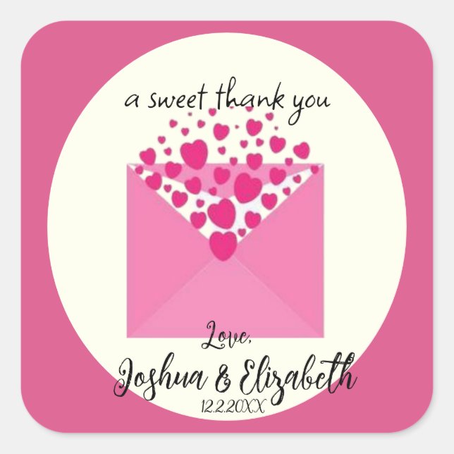Square Pink and Ivory Wedding Party Favor Label (Front)