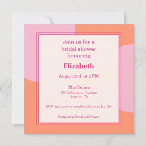 Square Pink  Orange Bridal Shower Invitation