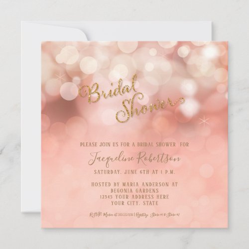 Square Pink Pastel Bokeh Sparkle Bridal Shower Invitation
