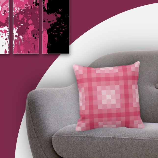 Square Pink Pixel Patterned Throw Pillow (Creator Uploaded)