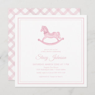Square Pink Rocking Horse Girl Baby Shower Invite