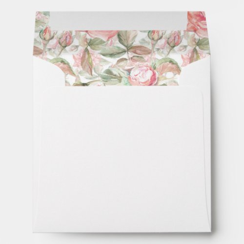 Square Pink Watercolor Roses Wedding Address Envelope