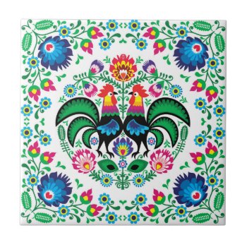 Square Polish Rooster Pattern Ceramic Tile by trendzilla at Zazzle