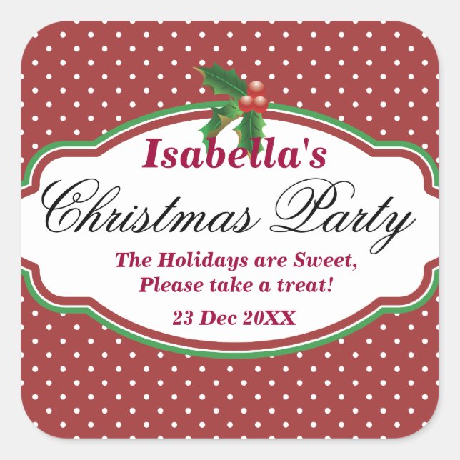 Square Polka Dot Pattern Christmas Stickers (Front)