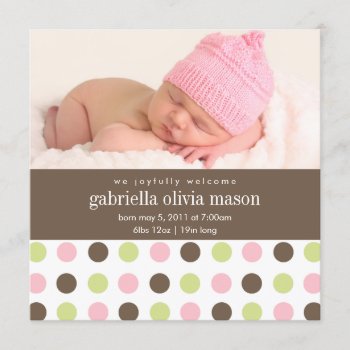 Square Polkadot | Birth Announcement by PinkMoonPaperie at Zazzle
