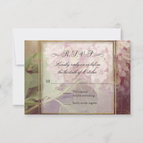 Square Pretty Blush Pink Hydrangea Vintage Wedding RSVP Card