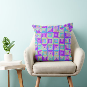 Square Prisms Blue Ecru Lilac Purple Magenta Gold Throw Pillow